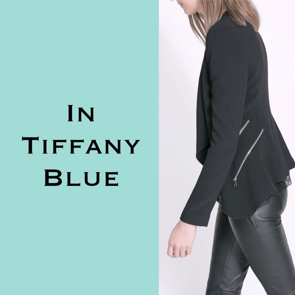 Zara Tiffany blue Asymmetrical Blazer with Zipper Detail
